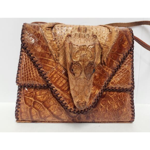 Vintage Alligator Head Purse - Handmade Exotic Leather Shoulder Bag Western - Picture 1 of 16